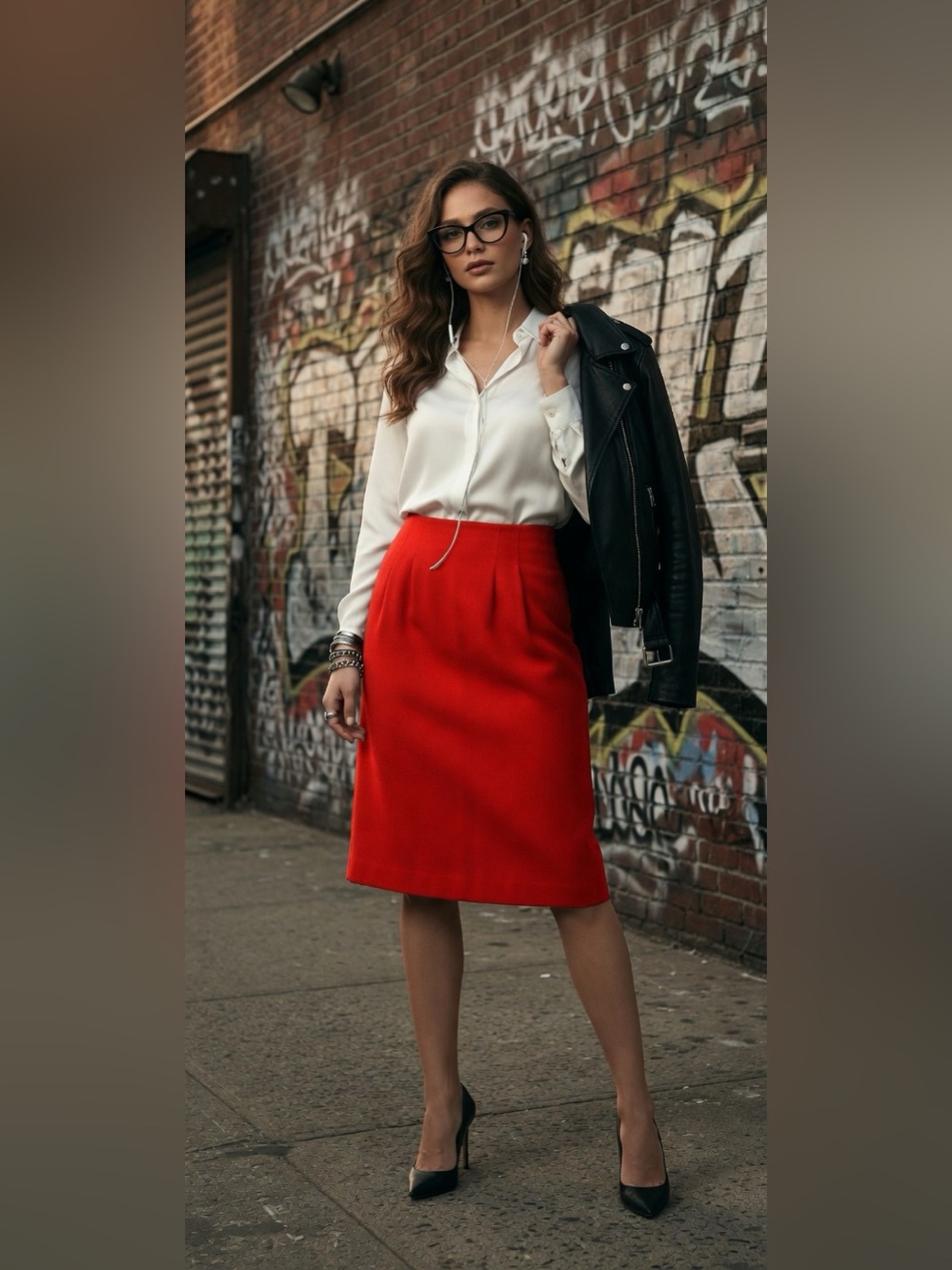 Vintage Red Wool Pencil Skirt Lined 26” Waist